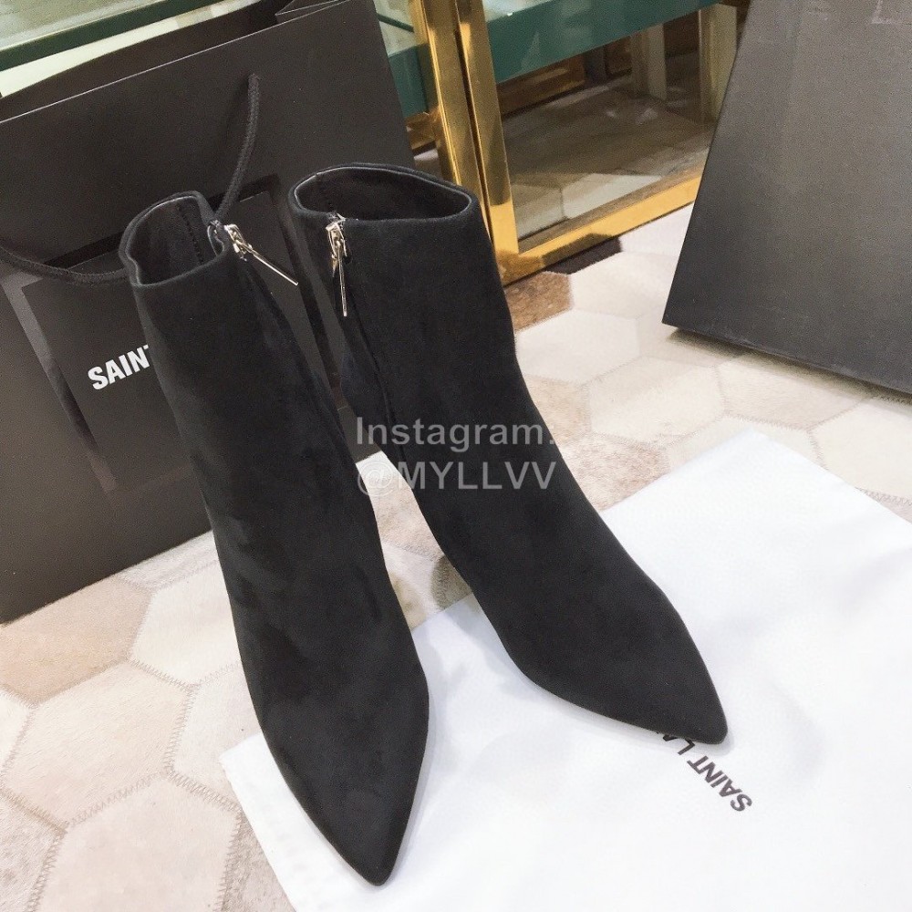 Ysl Fashion Black Velvet Leather Pointed High Heel Boots For Women 