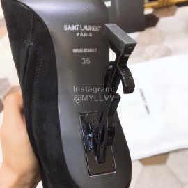 Ysl Fashion Black Velvet Leather Pointed High Heel Boots For Women 