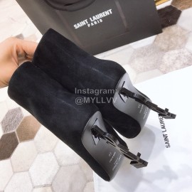 Ysl Fashion Black Velvet Leather Pointed High Heel Boots For Women 