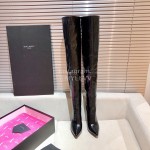 Ysl Autumn Winter Fashion Calf Leather Pointed High Heel Boots For Women Black