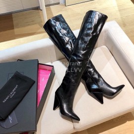 Ysl Autumn Winter Fashion Calf Leather Pointed High Heel Boots For Women Black