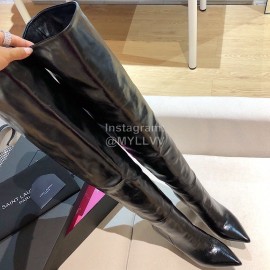 Ysl Autumn Winter Fashion Calf Leather Pointed High Heel Boots For Women Black