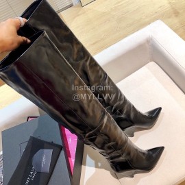 Ysl Autumn Winter Fashion Calf Leather Pointed High Heel Boots For Women Black