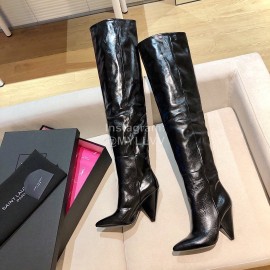 Ysl Autumn Winter Fashion Calf Leather Pointed High Heel Boots For Women Black