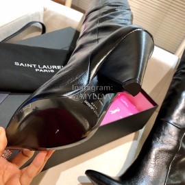 Ysl Autumn Winter Fashion Calf Leather Pointed High Heel Boots For Women Black