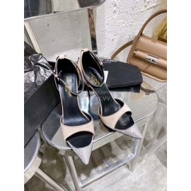 Ysl Fashion Diamond Pointed High Heel Sandals For Women Beige