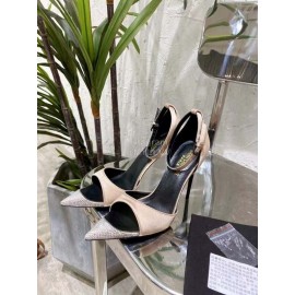 Ysl Fashion Diamond Pointed High Heel Sandals For Women Beige