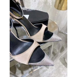 Ysl Fashion Diamond Pointed High Heel Sandals For Women Beige