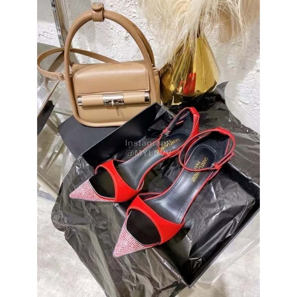 Ysl Fashion Diamond Pointed High Heel Sandals For Women Red