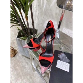 Ysl Fashion Diamond Pointed High Heel Sandals For Women Red