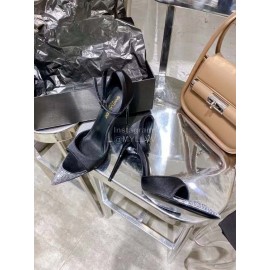 Ysl Fashion Diamond Pointed High Heel Sandals For Women Black