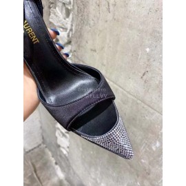 Ysl Fashion Diamond Pointed High Heel Sandals For Women Black