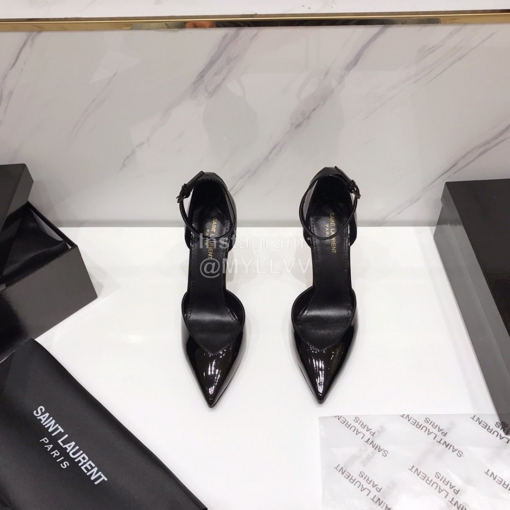 Ysl Fashion Patent Leather Pointed High Heel Sandals For Women Black