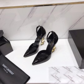 Ysl Fashion Patent Leather Pointed High Heel Sandals For Women Black