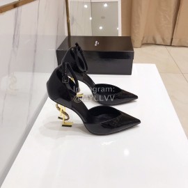Ysl Fashion Patent Leather Pointed High Heel Sandals For Women Black