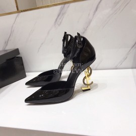 Ysl Fashion Patent Leather Pointed High Heel Sandals For Women Black