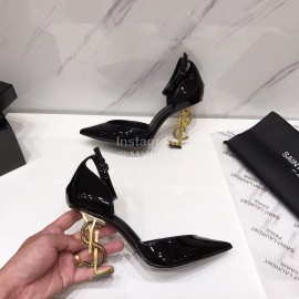Ysl Fashion Patent Leather Pointed High Heel Sandals For Women Black