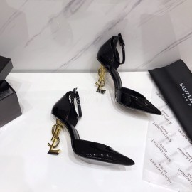 Ysl Fashion Patent Leather Pointed High Heel Sandals For Women Black