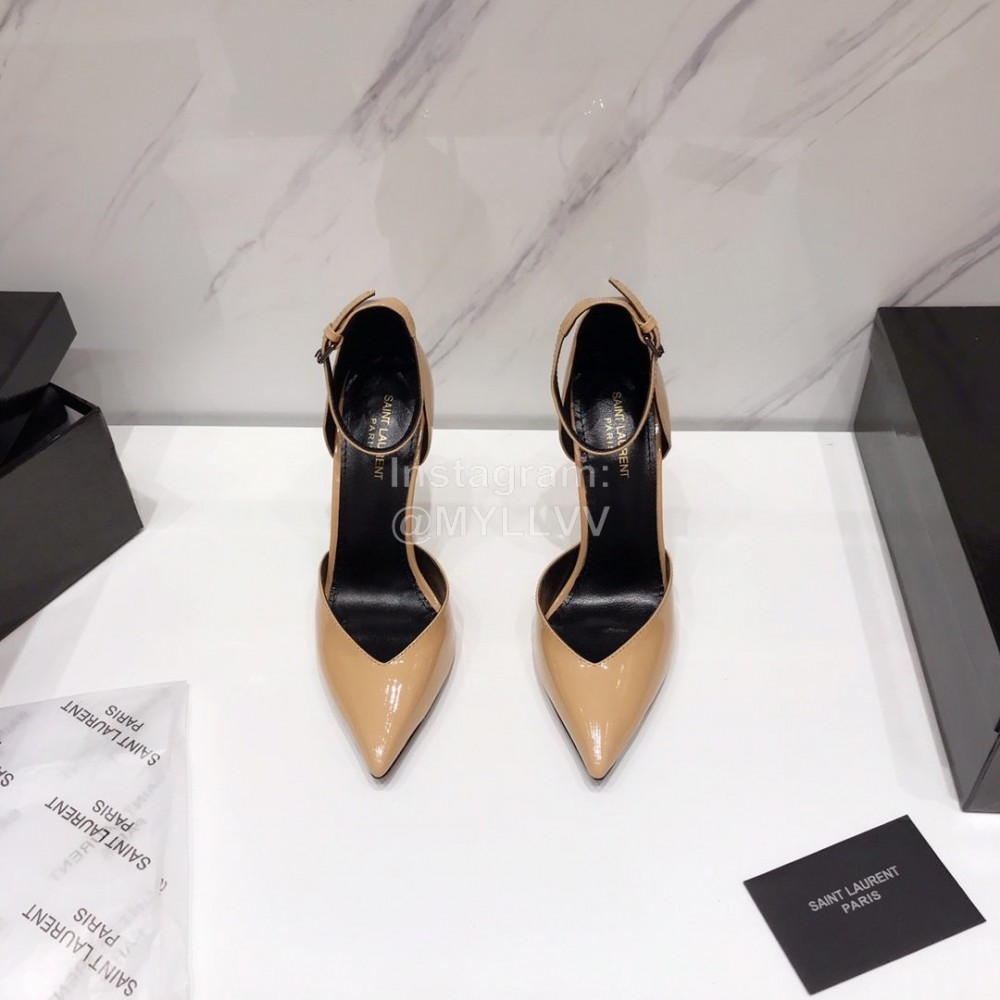 Ysl Fashion Patent Leather Pointed High Heel Sandals For Women Apricot