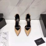 Ysl Fashion Patent Leather Pointed High Heel Sandals For Women Apricot