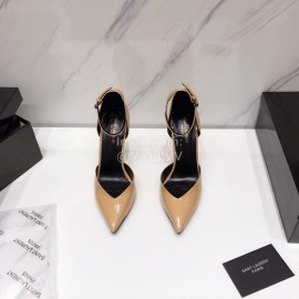 Ysl Fashion Patent Leather Pointed High Heel Sandals For Women Apricot