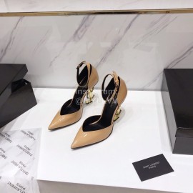 Ysl Fashion Patent Leather Pointed High Heel Sandals For Women Apricot