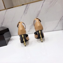Ysl Fashion Patent Leather Pointed High Heel Sandals For Women Apricot