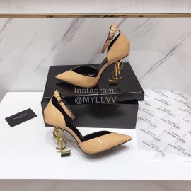 Ysl Fashion Patent Leather Pointed High Heel Sandals For Women Apricot