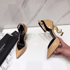 Ysl Fashion Patent Leather Pointed High Heel Sandals For Women Apricot