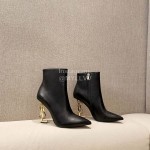 Ysl Autumn Winter Fashion Calf Leather Pointed High Heel Short Boots For Women Black