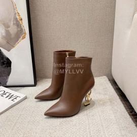 Ysl Autumn Winter Fashion Calf Leather Pointed High Heel Short Boots For Women Brown