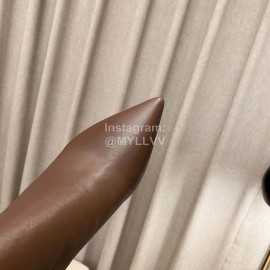 Ysl Autumn Winter Fashion Calf Leather Pointed High Heel Short Boots For Women Brown