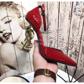Ysl Fashion Patent Leather Gold High Heels For Women Red