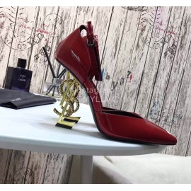 Ysl Fashion Patent Leather Gold High Heels For Women Red