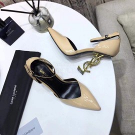 Ysl Fashion Patent Leather Gold High Heels For Women Apricot