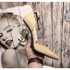 Ysl Fashion Patent Leather Gold High Heels For Women Apricot