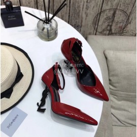 Ysl Fashion Patent Leather Black High Heels For Women Red