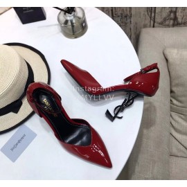 Ysl Fashion Patent Leather Black High Heels For Women Red