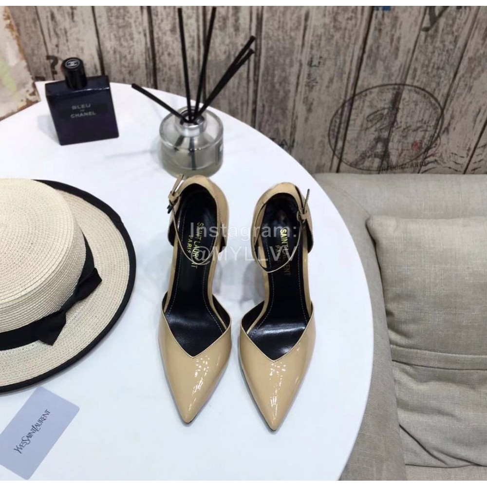 Ysl Fashion Patent Leather Black High Heels For Women Apricot