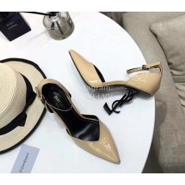 Ysl Fashion Patent Leather Black High Heels For Women Apricot