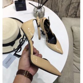 Ysl Fashion Patent Leather Black High Heels For Women Apricot