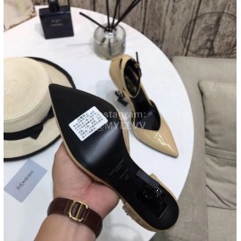 Ysl Fashion Patent Leather Black High Heels For Women Apricot