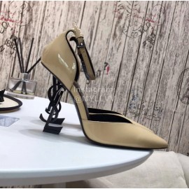 Ysl Fashion Patent Leather Black High Heels For Women Apricot