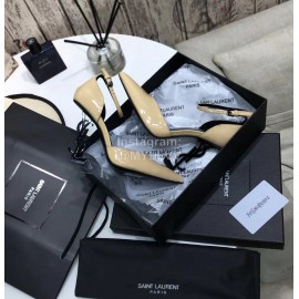 Ysl Fashion Patent Leather Black High Heels For Women Apricot