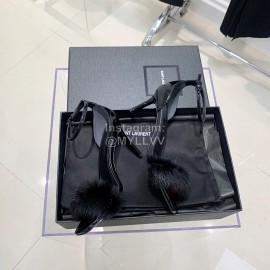 Ysl Amber Mink Hair High Heeled Sandals For Women Black