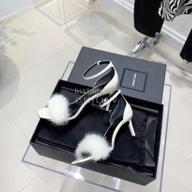Ysl Amber Mink Hair High Heeled Sandals For Women White