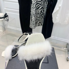 Ysl Amber Mink Hair High Heeled Sandals For Women White