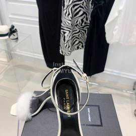 Ysl Amber Mink Hair High Heeled Sandals For Women White