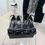 Ysl Amber Patent Leather High Heeled Sandals For Women Black
