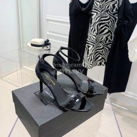Ysl Amber Patent Leather High Heeled Sandals For Women Black